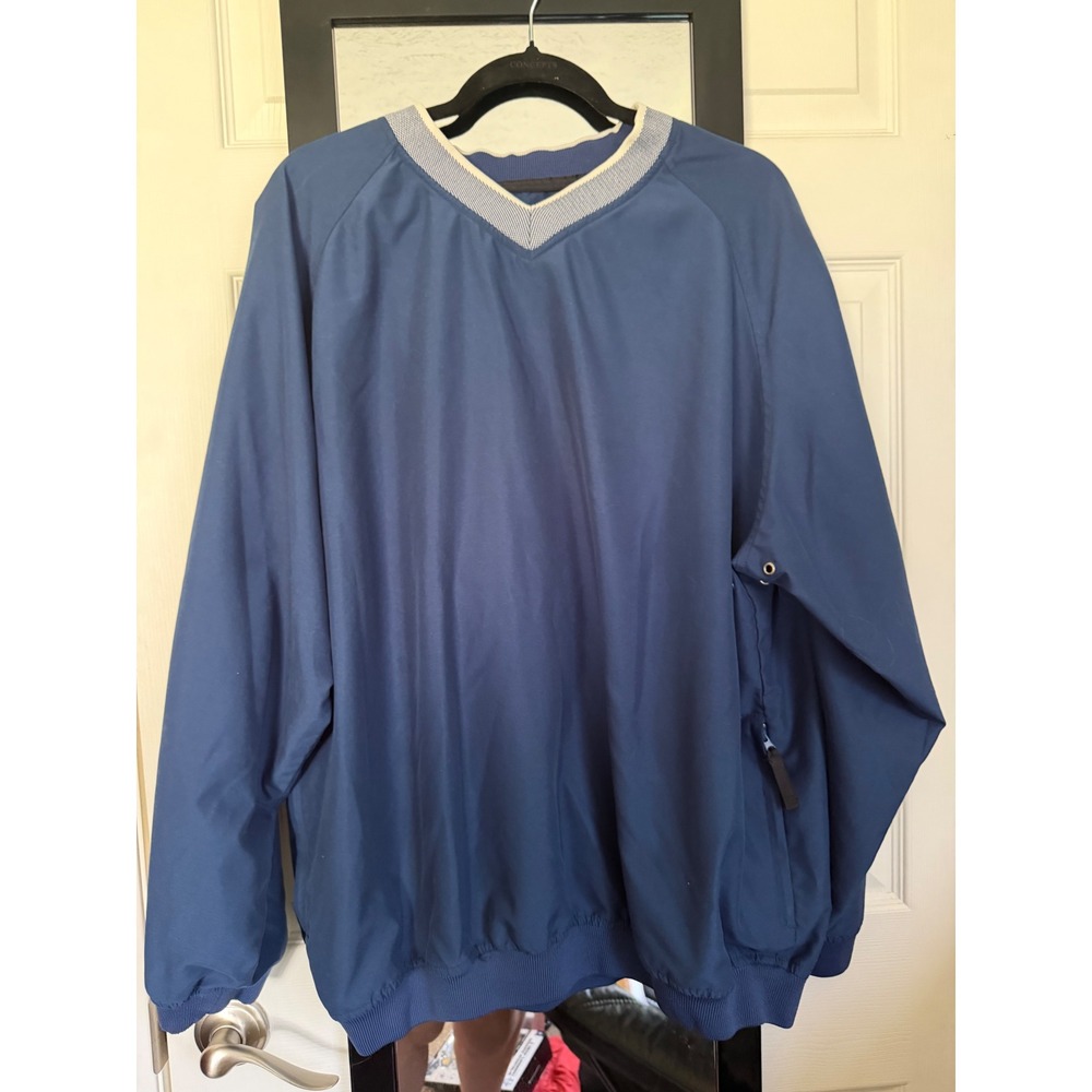 Consensus Golf Men XL Blue V-Neck Windshirt Pullover Jacket Long Sleeve Raglan